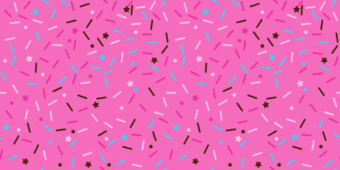 Sprinkle vector seamless pattern. Doughnut and ice cream dessert cute background.