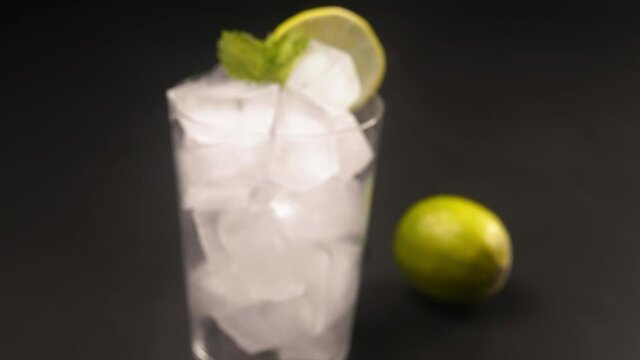 Bicchiere con ghiaccio, limone e menta