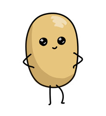  Cute kawaii cartoon potato food character for vegan design for kids and children vector illustration as comic humorous adorable sweet lovely funny icon or sticker