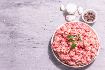 Raw pork minced meat in a ceramic stand