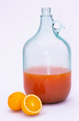 Cocktail drink-orange juice fresh juice with strawberry with lemon orange, mango, pineapple, apple, grapes isolated on white background. High-resolution image