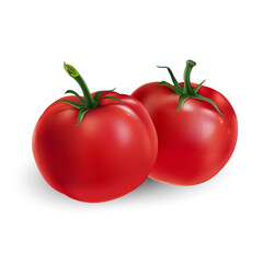 Two red tomatoes on a white background.