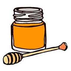 Jar with honey and honey dipper drawn colorful doodles vector EPS10