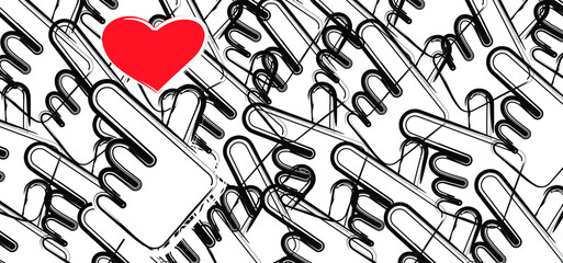 Korea v finger wave with love heart icon. Drawing Korean hand icons Hallyu k pop or kpop pictogram.