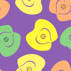 Seamless pattern. Multi-colored apples on a purple background. Can be used as a background, cover or print on fabric, napkins, wrapping paper, wallpaper, etc.