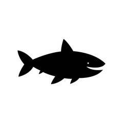 Shark. Sea creature, animal. Black silhouette. Cut template.