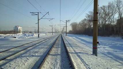 Railway in winter in siberia 