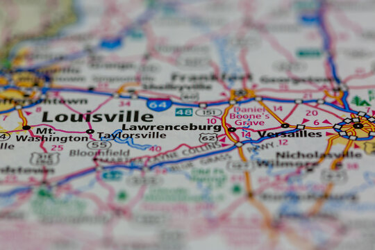 05-13-2021 Portsmouth, Hampshire, UK. Lawrenceburg Kentucky USA shown on a Geography map or road map