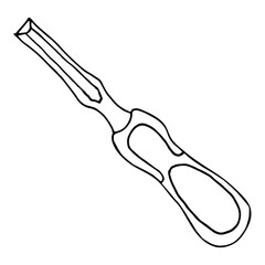 professional chisel with wooden handle, carpentry tool, for badge, logo or emblem, vector hand drawn illustration