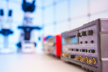 Measuring instruments in a modern physics research laboratory.