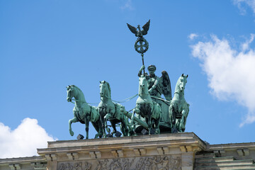 Fototapeta na wymiar Quadriga statue on the Brandenburg Gate (Brandenburger Tor), Berlin