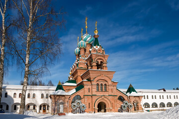 Church of Spiridon, Bishop of Trimifuntsky, in the Nikolo-Solbinsky convent of the Pereslavsky district of the Yaroslavl region on a sunny winter day.