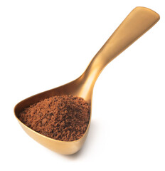 brown sugar in the measuring spoon, isolated on white background