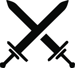 Crossed swords symbol. War and duel theme logo template. Battle, fight and conflict icon. Arms and saber weapon pictogram. Vector illustration.