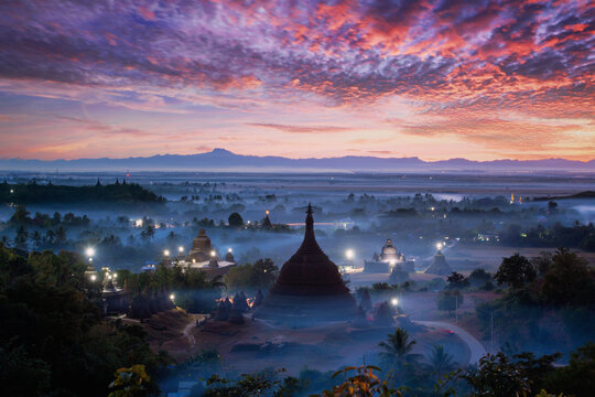 Ancient pagoda which is Burmese architecture in the World Heritage Site in the morning of Bagan, Myanmar