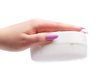 female hand holding cleaning brush