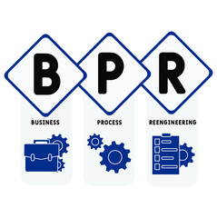 BPR - Business Process Reengineering acronym. business concept background.  vector illustration concept with keywords and icons. lettering illustration with icons for web banner, flyer, landing pag