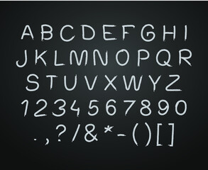 Fototapeta na wymiar Vector set of hand witten chalk drawn letters, Chalk Font template on blackboard background. 