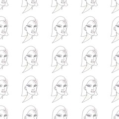 One line illustration of a girl. Modern women silhouette design. Wrapping paper for beauty sphere 