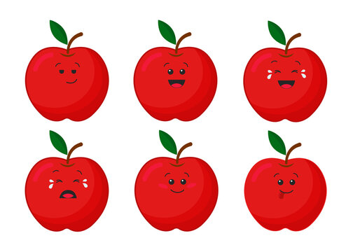 Set of cute cartoon apple with different emotions