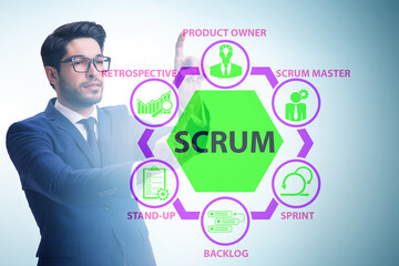 Businessman in SCRUM agile method concept