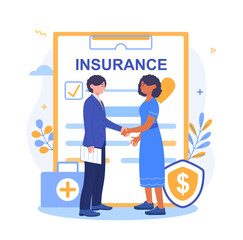 Health insurance agent shaking hands after signing