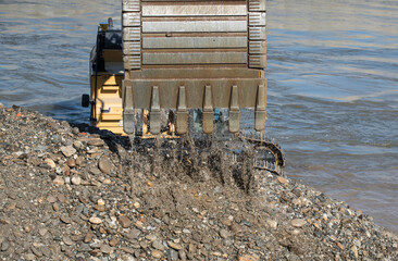 excavator and digging in hydraulic engineering