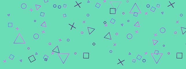Obraz premium game pieces: triangle, cross, square and circle. illustration rectangular ivy blue background