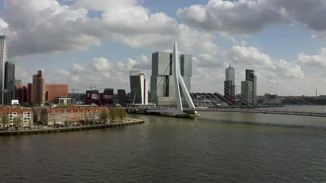 Aerial view of Erasmus Bridge in Rotterdam