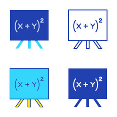 Quadratic equation icon set in flat and line style