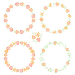 Wreaths, Branches, Laurels with Herbs, Plants and Flowers. Flower wreaths in hand drawn style. Doodle vector illustration.
