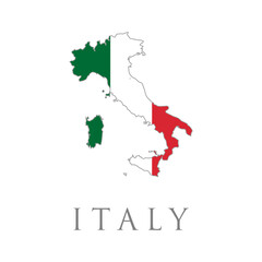 Italy map with flag. Country shape outlined and filled with the flag of Italy. Vector isolated simplified illustration icon with silhouette of Italy. National Italian flag (green, white, red colors)