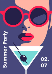 Summer party poster design template. Minimalistic style vector illustration.