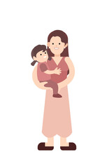 Mother hold her child. Happy family. Smiling mother daughter. Single mom with her girl.Flat vector.