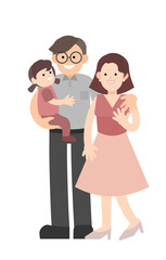 Smiling family standing. Happy family. Father holding a child. Flat vector.