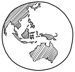 Sketch of earth Australia and Oceania Hand drawn globe icon doodle line style . Vector illustration