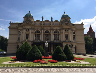 Fototapeta na wymiar Juliusz Słowacki Theatre is a 19th-century Eclectic theatre-opera house in the heart of Kraków, Poland, and a UNESCO World Heritage Site. 