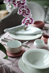 Luxury tableware beautiful table setting at home