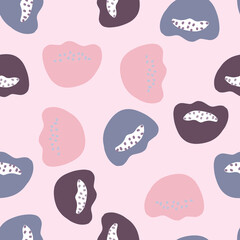 Isolated seamless pattern with pink, blue and purple abstract poppy flowers shapes. Kids style.