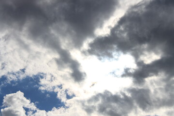 Sky with raining clouds. Blue sky and white clouds.