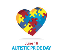 June 18 Autistic Pride day vector background. World autism awareness concept. Heart shape puzzle. - Powered by Adobe
