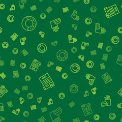 Set line Donut, Declaration of independence and Burger and french fries on seamless pattern. Vector