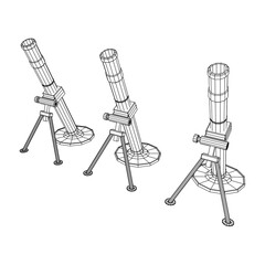Firearm weapon army mortar and mine. Wireframe low poly mesh vector illustration