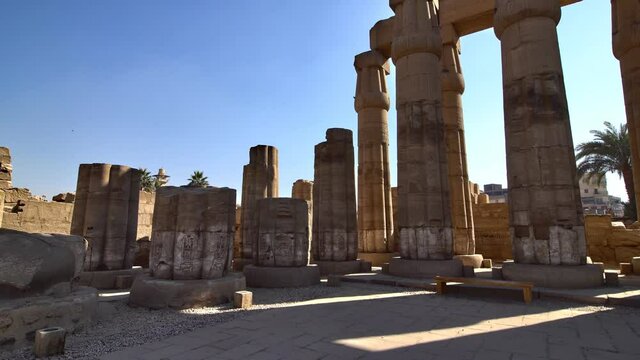 Luxor Temple in Luxor, Egypt. Luxor Temple is a large Ancient Egyptian temple complex located on the east bank of the Nile River in the city today known as Luxor, ancient Thebes, and was constructed a