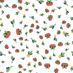 Seamless pattern with cute tropical house plants in bright geometric style