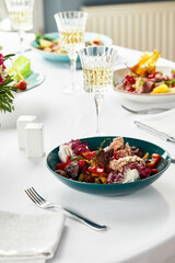 salad with grilled vegetables - capsicum peppers and zucchini with arugula