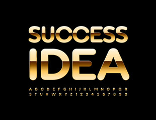 Fototapeta na wymiar Vector business concept Success Idea. Luxury shiny Font. Golden Alphabet Letters and Numbers set