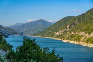 Fototapeta na wymiar Zhinvali reservoir in summer in Georgia