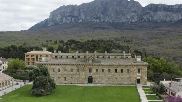 Bosco di Ficuzza with the Real Casina di Caccia Ficuzza commissioned by the Bourbon King Federico III of Sicily. Sober and elegant building dominated by the Rocca Busambra.