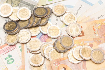 Euro coins, official currency of Europe